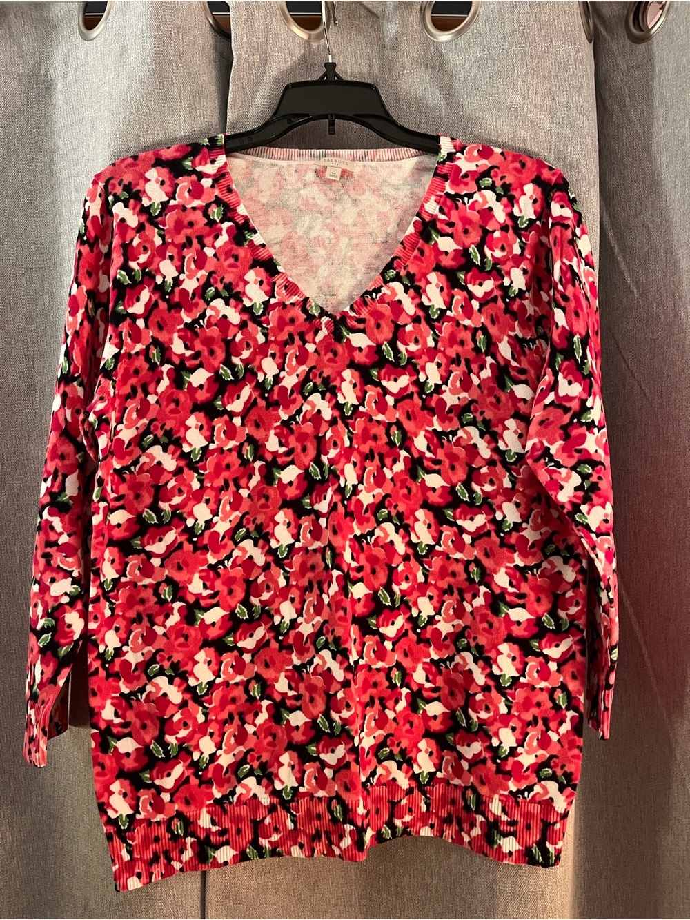 Talbots Pink Floral V-Neck Sweater
